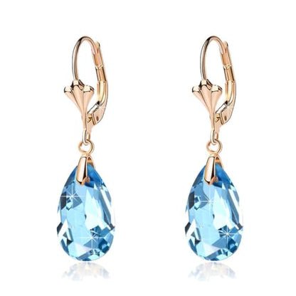 Austrian Crystal Teardrop Leverback Dangle Earrings for Women Fashion 14K Gold Plated Hypoallergenic Jewelry - color: Aquamarine
