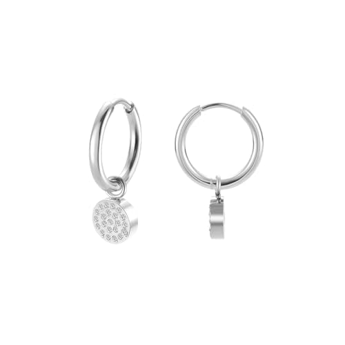 Women's Huggie Hoop Earrings with Small Cute Charm - style: Silver Full Moon CZ
