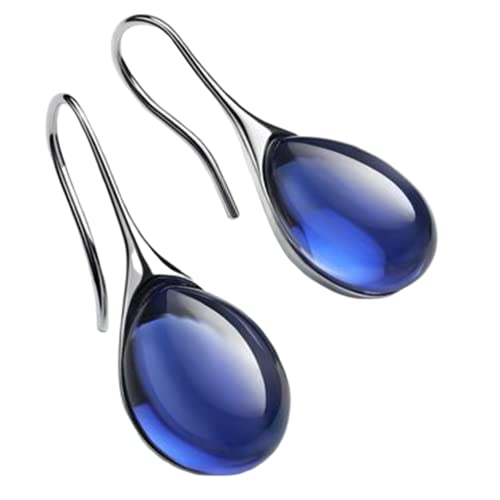 Silver Gold Plated Water Drop Style Crystal Stone Classic Plain Dangle Hoop Earrings - color: Silver Blue