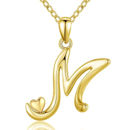 CELESTIA 925 Sterling Silver Initial Necklaces 26 Letter with Rose Gold Heart - 18 Inch Chain - color: Gold-M