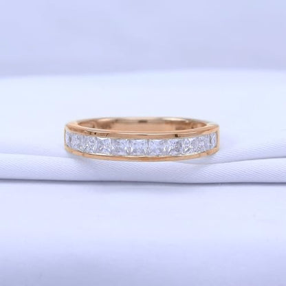 2.5MM Princess Cut Lab Grown Diamond & Lab Created Moissanite Wedding Band Half Eternity Ring For Women In 925 Sterling Silver & 10K/14K Solid Gold Stackable Promise Ring 1 Cttw (Clarity VVS1) - color: 10K Rose Gold, size: 4