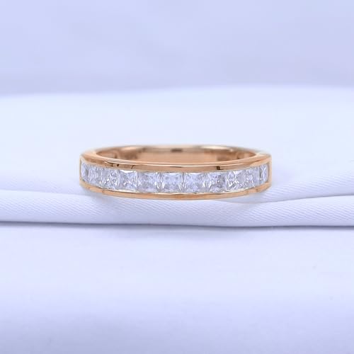 2.5MM Princess Cut Lab Grown Diamond & Lab Created Moissanite Wedding Band Half Eternity Ring For Women In 925 Sterling Silver & 10K/14K Solid Gold Stackable Promise Ring 1 Cttw (Clarity VVS1) - color: 10K Rose Gold, size: 5.5