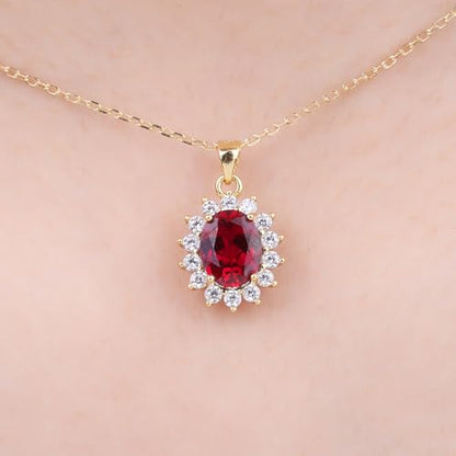 JewelryPalace Princess Diana Kate Middleton Natural Amethyst Citrine Garnet Peridot Topaz Created Ruby Sapphire Simulated Emerald Pendant Necklace for Women, 925 Sterling Silver Gemstone Jewelry Set - color: H-Yellow Gold Plated Brass-ruby