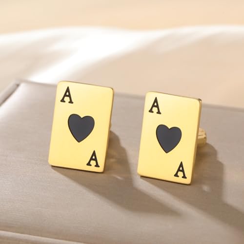 Cufflinks for Men Delicate Stainless Steel Wedding Business Cufflinks Gifts for Groom Husband French Shirt Accessories - style: Ace of Spades-Gold