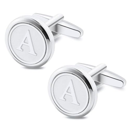 Initial Letter A-Z Cufflinks for Men Silver/Gold/Black Cufflinks 26 Alphabet Letter Copper Cufflinks for Formal Occasions Gifts Anniversary Business Wedding for Bridegroom Groomsmen - size: Silver, style: Initial: A