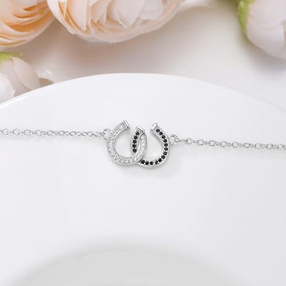 925 Sterling Silver Anklet Foot Bracelet with Crystal from Austria, Anklet Jewelry Gifts for Women 11 Inch Adjustable - style: Horseshoe