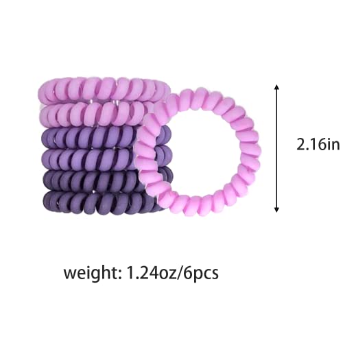 6 Pcs Spiral Hair Ties - Matte Candy Purple Plastic Phone Cord Hair Bands for Any Kinds of Hair