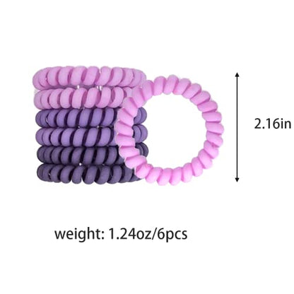 6 Pcs Spiral Hair Ties - Matte Candy Purple Plastic Phone Cord Hair Bands for Any Kinds of Hair