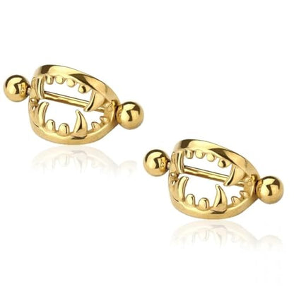Pierced Owl 14GA 316L Stainless Steel Fang Nipple Shields, Sold as a Pair - style: Gold Tone