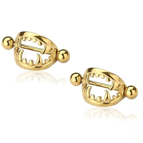 Pierced Owl 14GA 316L Stainless Steel Fang Nipple Shields, Sold as a Pair - style: Gold Tone