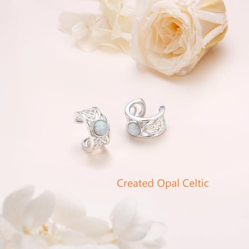 Birthday Gifts 925 Sterling Silver Ear Cuff Non Pierced Fake Cartilage Cuffs Huggie Earrings for Women Girls - Set of 2 - style: Celtic Opal