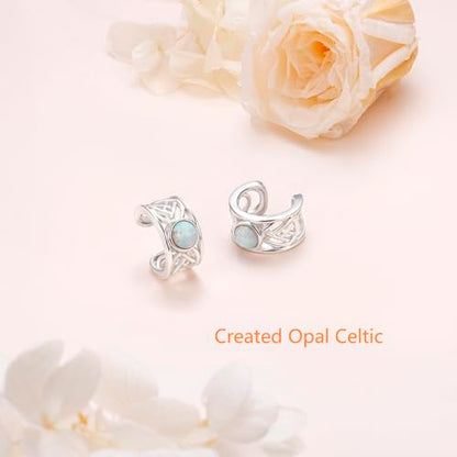 Birthday Gifts 925 Sterling Silver Ear Cuff Non Pierced Fake Cartilage Cuffs Huggie Earrings for Women Girls - Set of 2 - style: Celtic Opal