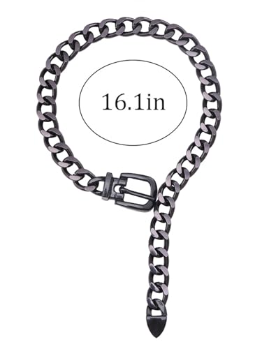 Cuban Link Chain Necklace Punk Belt Buckle Shaped Chunky Choker Necklace Statement Thick Chain Necklace Jewelry Gifts for Women Men - color: Style1-black