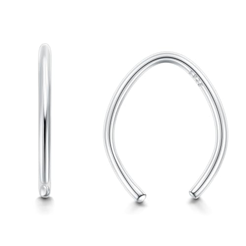 CHIC & ARTSY 925 Sterling Silver Open Hoop Earrings Small Hoop Earrings for Women Half Hoop Cartilage Piercing Adjustable Huggie Earrings - color: C:Silver 10mm