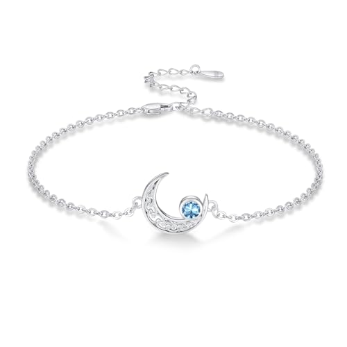 Moon Bracelet for Women 925 Sterling Silver Moonstone/Birthstone Moon Bracelet Butterfly/Dragonfly Bracelet Celtic Moon Butterfly Dragonfly Jewelry Gifts for Women - style: 03-Mar Birthstone