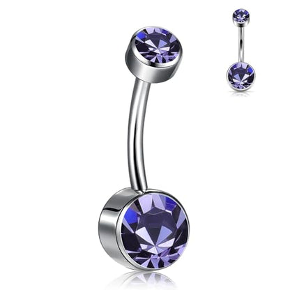 Titanium Floating Belly Button Rings 14G, ASTM F136 Implant-Grade Curved Barbell, Internal Thread with 6mm Teardrop Gems, Sparkle Navel Piercing Jewelry, 10mm/12mm Length - color: Silver-Violet, size: 1/2"(12mm)