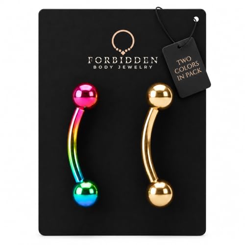 Forbidden Body Jewelry Surgical Steel Petite Belly Button Rings Curved Navel Barbell Set 14G 5/16 Inch 3mm End Balls - style: Rose Gold/Rainbow