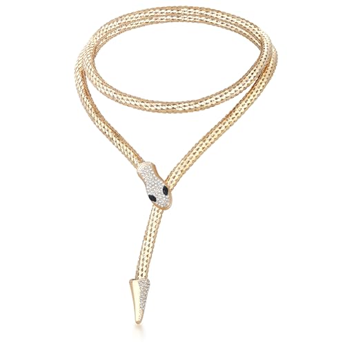 Bendable Snake Chain Necklace for Women Arm Cuff Flexible Twisty Multi-purpose DIY Bracelet and Punk Choker Trendy Medusa Snake Jewelry Gift - style: Zirconia Gold