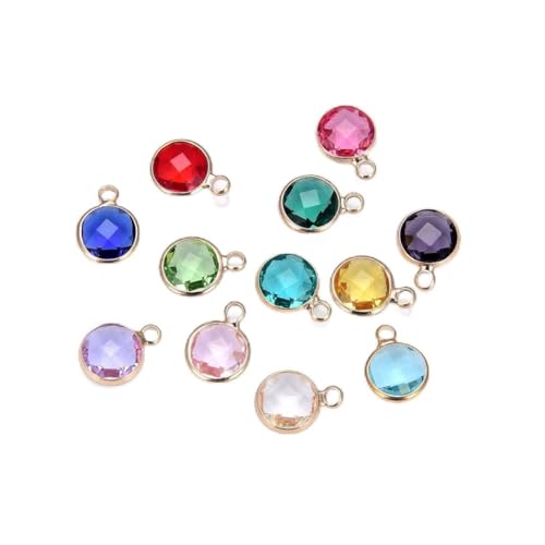Adabele 5 sets Grade A Mixed Birthstone Charm 10mm Crystal Pendant Drop Bead 18K Yellow Gold Plated (60pcs) - color: Gold, size: 10mm (39") - 60pcs