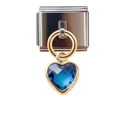 Birthstone Heart Dangle Charm for 9mm Italian Charm Bracelet, Stainless Steel with Birth Stone, Birthday Gift - color: September