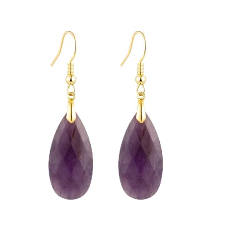 SELOVO Teardrop Fishhook Dangle Drop Earrings for Women Crystal Earring - color: Purple-Gold Color Hook