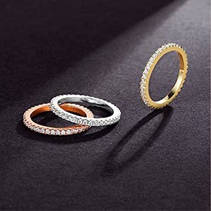 MDFUN 14K Gold Plated Full Eternity Band Ring for Women Round Cut Cubic Zirconia Stackable Wedding Band Anniversary Promise Ring - color: 3 PCS, size: 5.5