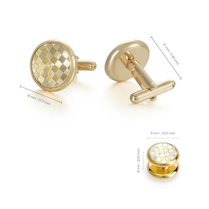 wynameleri Mens Tuxedo Shirt Button and Cuff Links Set, Classic Shirts Cufflink Studs, Formal Business Wedding Jewelry - color: Checkered-Gold