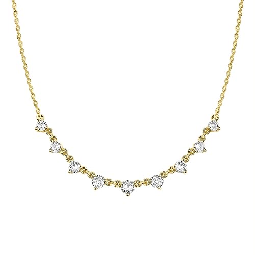 PAVOI 14K Gold Plated Station Necklace - Simulated Diamond Layering Necklaces - Womens CZ Chain - style: Princess