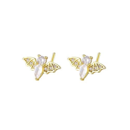 20G Bat L-Shaped Nose Rings for Women Girls Stainless Steel Cubic Zirconia Bat Nose Studs Sparkling Nose Piercing Jewelry - color: Gold