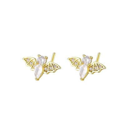 20G Bat L-Shaped Nose Rings for Women Girls Stainless Steel Cubic Zirconia Bat Nose Studs Sparkling Nose Piercing Jewelry - color: Gold