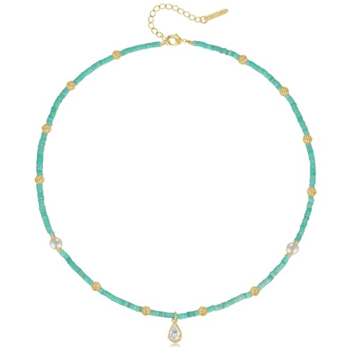 KissYan Beaded Choker Necklace for Women, Colorful Natural Gemstones Pearl Choker 14K Gold Plated Pendant Healing Crystal Necklace Handmade Stone Jewelry Gift | 14K Gold Plated Pendant Necklaces, Natural Gemstones Pearl Choker, Healing Crystal Chain, Hand