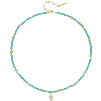 KissYan Beaded Choker Necklace for Women, Colorful Natural Gemstones Pearl Choker 14K Gold Plated Pendant Healing Crystal Necklace Handmade Stone Jewelry Gift | 14K Gold Plated Pendant Necklaces, Natural Gemstones Pearl Choker, Healing Crystal Chain, Hand