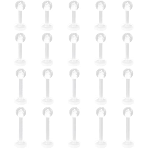 Clear Lip Piercings Set for Women Men 16 G Acrylic Tongue Rings Jewelry Nose Retainers Helix Earrings Studs Labret Piercing Para La Nariz 20 Pcs - size: 6-12 mm