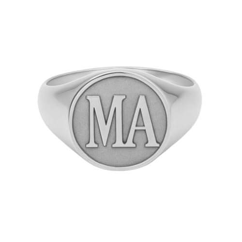 Customized Initial Pinky Ring Personalized Raised Engraved Letter Monogram Statement Signet Rings for Women Men - color: Silver -Round
