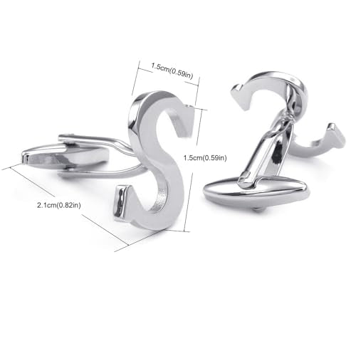 HONEY BEAR Initial Letter Cufflinks for Men Wedding Business | Personalized, Tarnish-Resistant, Steel-Plated Copper Base, Gift Box, for Groomsmen, Father, Husband, Anniversary - style: S Silver
