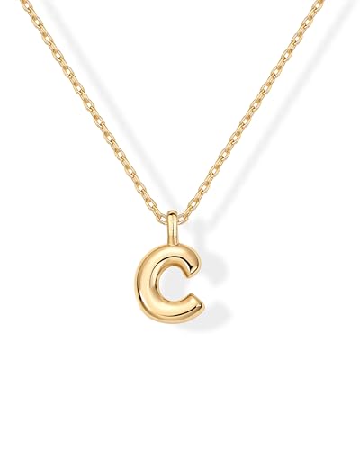 PAVOI 14K Gold Plated Dainty Chunky Bubble Initial Letter Pendant Necklace for Women | Alphabet Letter Necklace - style: - C