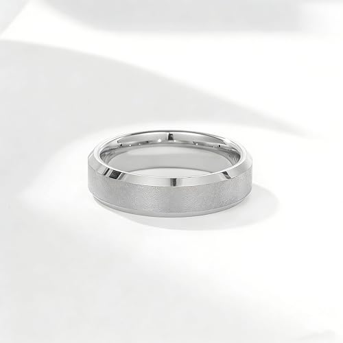 Stainless Steel Wedding Band Ring For Men Women | Sandblasted matte finish, 4mm/6mm/8mm widths, steel/black/gold-tone colors, everyday wear, wedding - color: Matte-6mm-Silver
