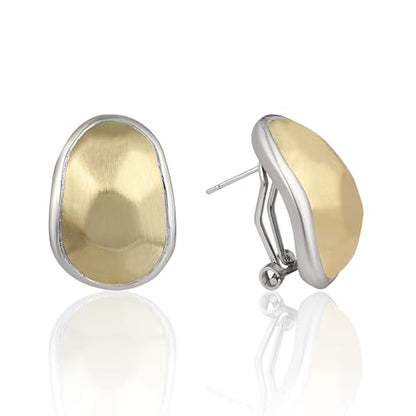 Mytys Two Tone Huggie Hoop Earrings Cross Over Design Twisted Rope Silver Gold Statement Wide Band Clip On Hoops for Women Fashion Jewelry Gift - color: Silver covered with gold