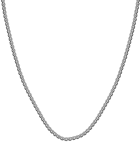 Savlano 925 Sterling Silver Italian Solid Round Box Rhodium Plated Chain Necklace Comes With Gift Box for Women & Men - Made in Italy - style: 2MM