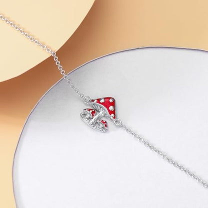 925 Sterling Silver Anklet Foot Bracelet with Crystal from Austria, Anklet Jewelry Gifts for Women 11 Inch Adjustable - style: Mushroom