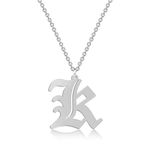 Old English Initial Alphabet Letter Necklace - style: K-Silver