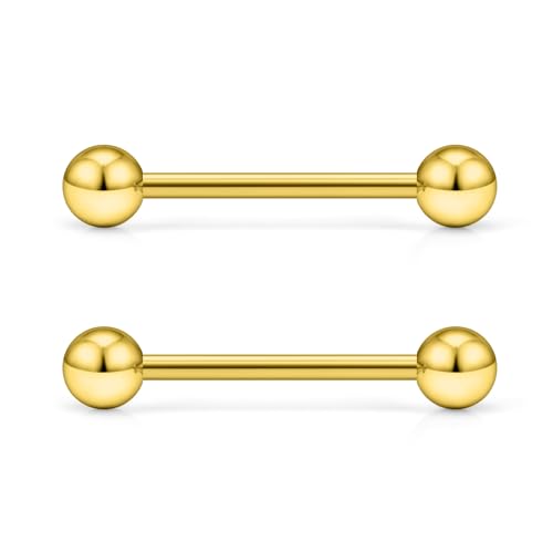 16G 14G Surgical Steel Tongue Rings Nipple Rings Industrial Piercing Jewelry Set Multi Size Straight Barbells 12mm 14mm 16mm 19mm 22mm 28mm 32mm 35mm 38mm 40mm 45mm for Women Men - color: goldtone, size: 14g,bar length 16mm