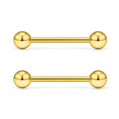 16G 14G Surgical Steel Tongue Rings Nipple Rings Industrial Piercing Jewelry Set Multi Size Straight Barbells 12mm 14mm 16mm 19mm 22mm 28mm 32mm 35mm 38mm 40mm 45mm for Women Men - color: goldtone, size: 14g,bar length 16mm
