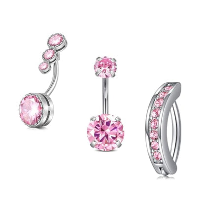 Briana Williams Belly Button Ring Belly Rings Belly Button Piercing Gold Belly Button Ring for Women Clicker Belly Ring Belly Piercing Stainless Steel 14g 10mm Blley Navel Rings Piercing Jewelry - color: F1 -3pcs, silver