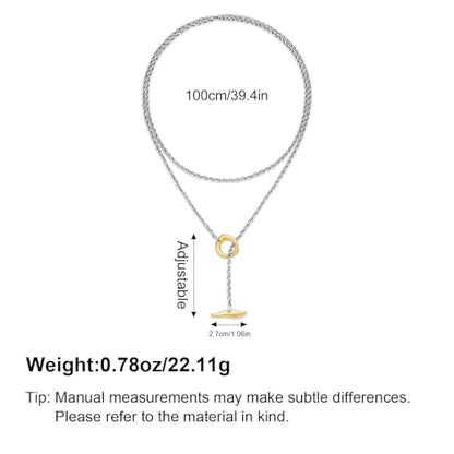 Dainty Lariat Y Necklaces for Women Silver and Gold Plated Layered Two Tone Link Chains Toggle T Bar Long Pendant Necklaces Mixed Metal Jewelry Gifts - style: Silver&Gold-100cm