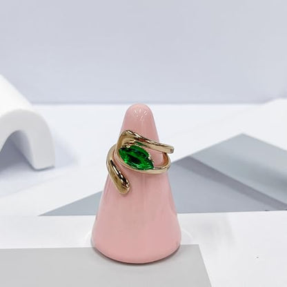OIDIMS Elegant CZ Wrap Open Ring for Women Sparkly Cubic Zirconia Adjustable Stacking Rings Trendy Wedding Band 18K Gold-Tone Plated Stainless Steel Comfort Fit Knuckle Fashion Jewelry - color: Green