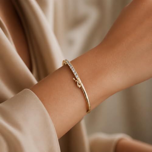 18K Gold Filled Diamond Tennis Bracelet for Women, Dainty Crystal Bangle Bracelet, Cubic Zirconia Hinged Bracelet, Stackable Wedding Jewelry, Bridesmaid Gift, Gift for Her - color: GOLD , SILVER