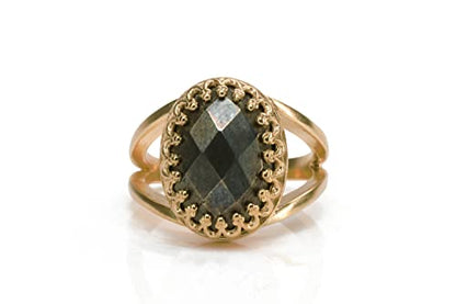 Double Band Pyrite Stone Ring - Custom Rose Gold Rings for Women - Oval Ring for Engagement, Wedding, Fashion, Promise, For Her Birthday, Anniversary, Holidays - All Ring Size Available