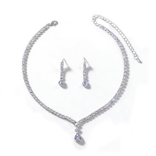 Women's Fashion Jewelry Rhinestone Zircon Necklace and Earring Set Formal Ball Gown Accessories Silver Floral Pendant Bridal Wedding Jewelry Suitable for Weddings, Balls, Banquets, and All Special Occasions - style: GST005