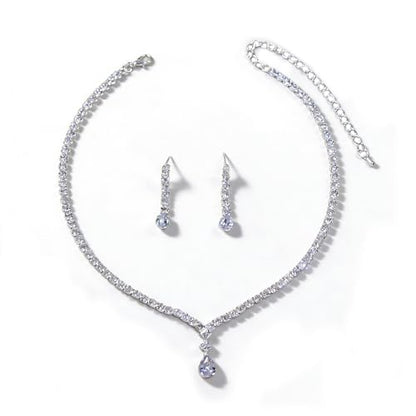 Women's Fashion Jewelry Rhinestone Zircon Necklace and Earring Set Formal Ball Gown Accessories Silver Floral Pendant Bridal Wedding Jewelry Suitable for Weddings, Balls, Banquets, and All Special Occasions - style: GST005